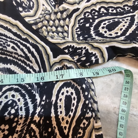 GLAM Tunic Dress M Black Beige Paisley Print Boho Blouse Mini Dress 3/4 Sleeve - Picture 8 of 10